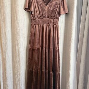 Baltic Born Copper Brown Velvet Maxi Dress